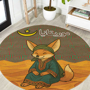 Mauritania Round Carpet - Cute Fennec Fox and Arabic Calligraphy Desert Design