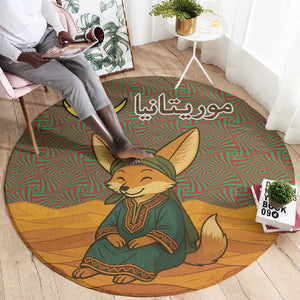 Mauritania Round Carpet - Cute Fennec Fox and Arabic Calligraphy Desert Design