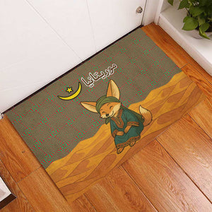 Mauritania Rubber Doormat - Cute Fennec Fox and Arabic Calligraphy Desert Design
