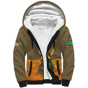 Mauritania Sherpa Hoodie - Cute Fennec Fox and Arabic Calligraphy Desert Design