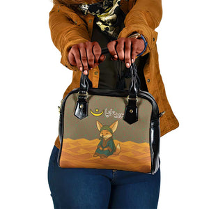 Mauritania Shoulder Handbag - Cute Fennec Fox and Arabic Calligraphy Desert Design