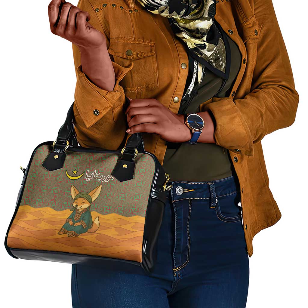 Mauritania Shoulder Handbag - Cute Fennec Fox and Arabic Calligraphy Desert Design