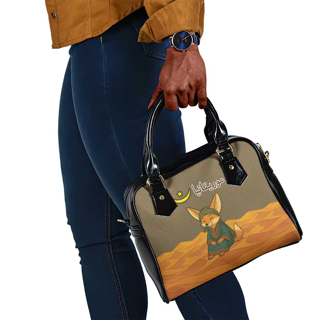 Mauritania Shoulder Handbag - Cute Fennec Fox and Arabic Calligraphy Desert Design