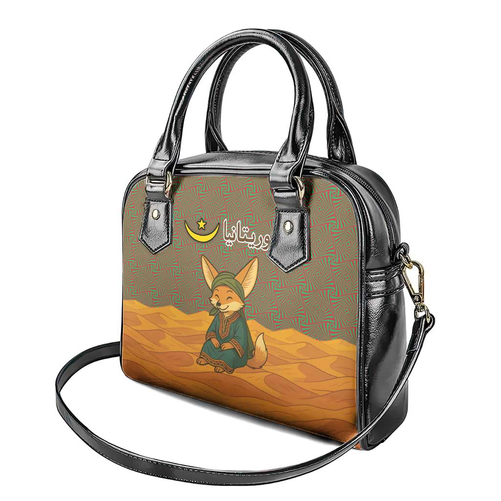Mauritania Shoulder Handbag - Cute Fennec Fox and Arabic Calligraphy Desert Design