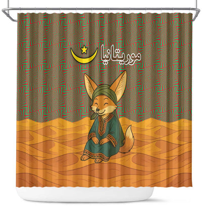 Mauritania Shower Curtain - Cute Fennec Fox and Arabic Calligraphy Desert Design