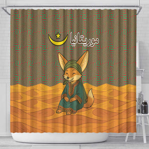 Mauritania Shower Curtain - Cute Fennec Fox and Arabic Calligraphy Desert Design
