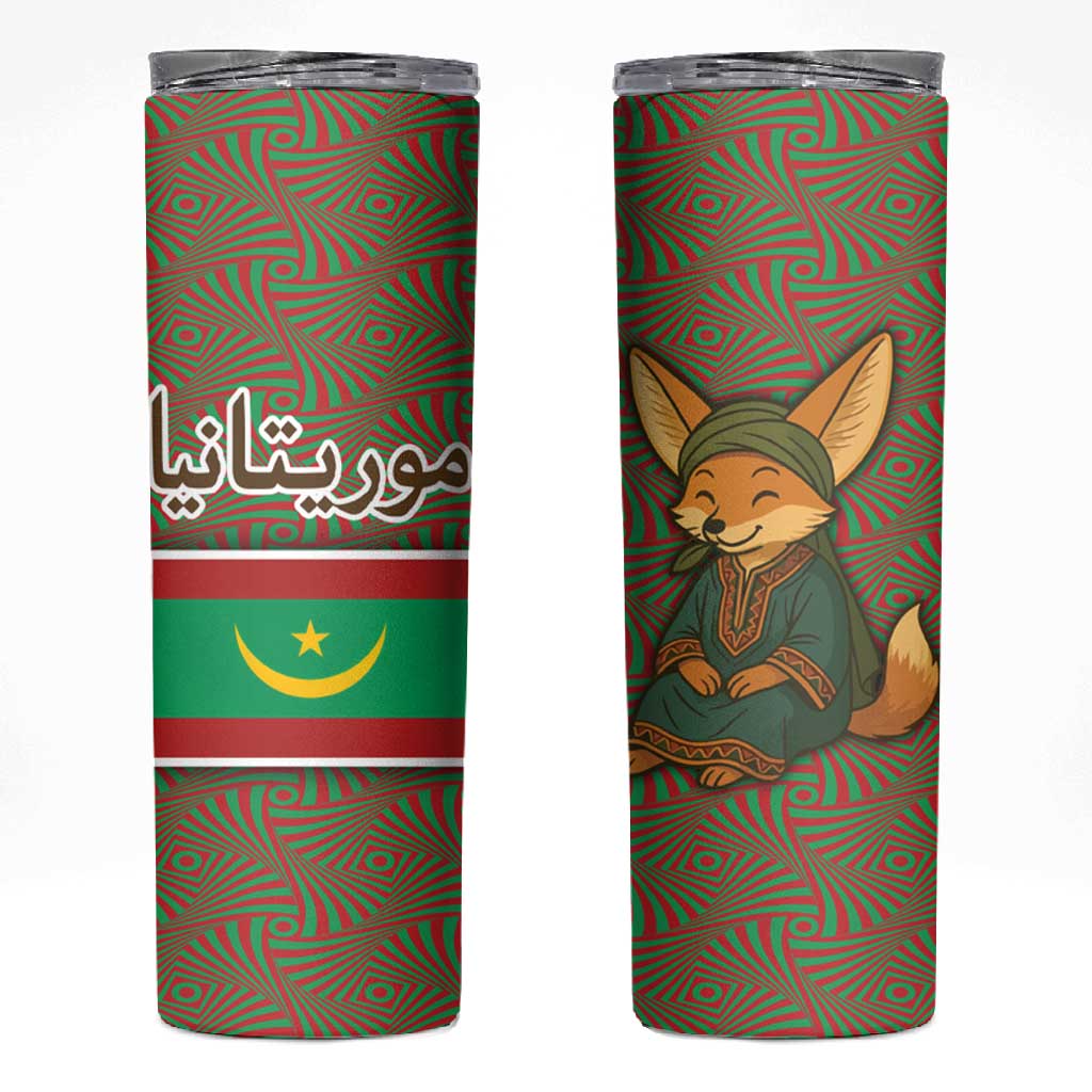 Mauritania Skinny Tumbler - Cute Fennec Fox and Arabic Calligraphy Desert Design