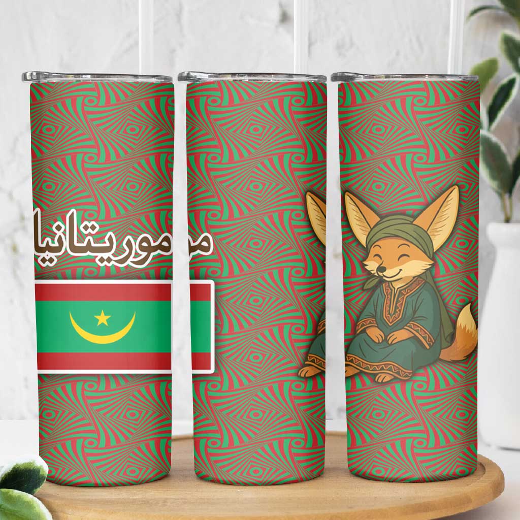 Mauritania Skinny Tumbler - Cute Fennec Fox and Arabic Calligraphy Desert Design