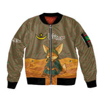 Mauritania Sleeve Zip Bomber Jacket - Cute Fennec Fox and Arabic Calligraphy Desert Design