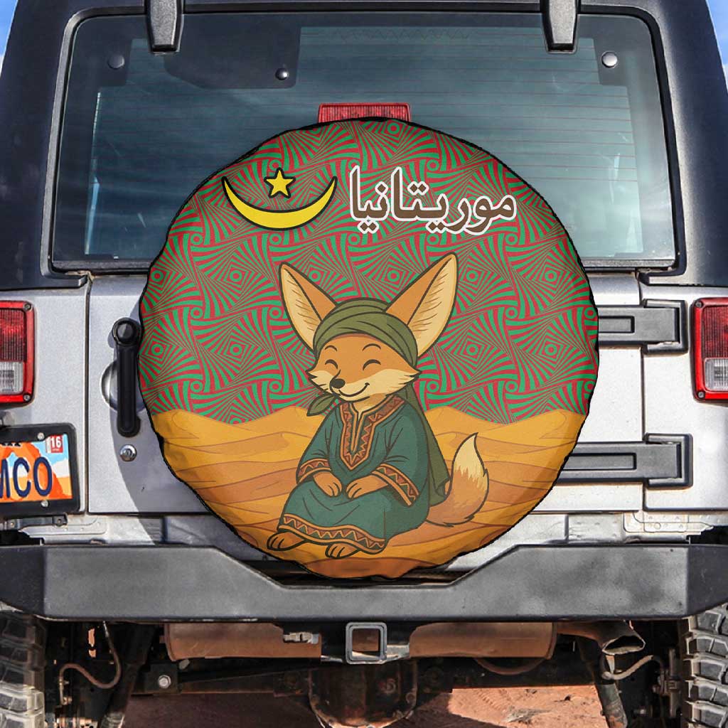Mauritania Spare Tire Cover - Cute Fennec Fox and Arabic Calligraphy Desert Design