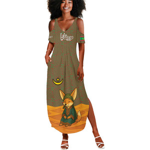 Mauritania Summer Maxi Dress - Cute Fennec Fox and Arabic Calligraphy Desert Design