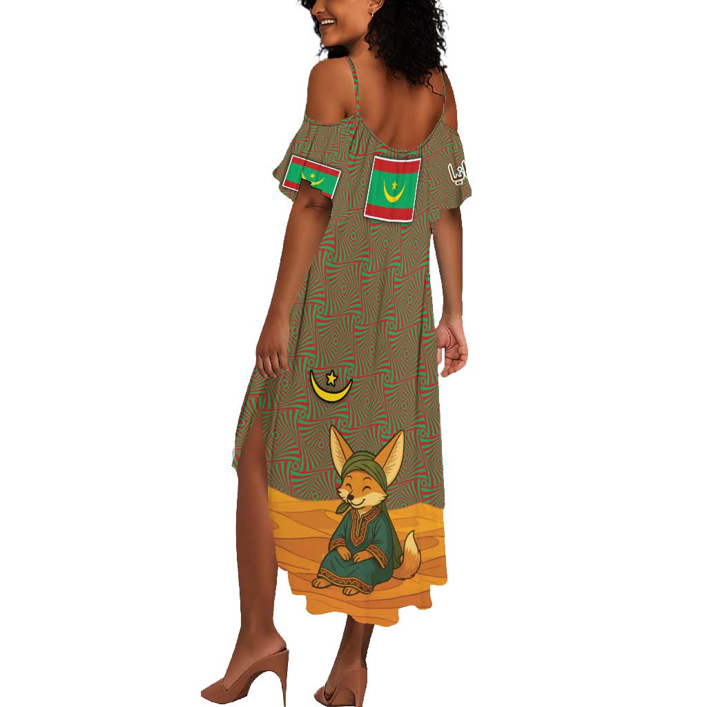 Mauritania Summer Maxi Dress - Cute Fennec Fox and Arabic Calligraphy Desert Design
