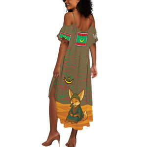 Mauritania Summer Maxi Dress - Cute Fennec Fox and Arabic Calligraphy Desert Design
