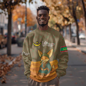 Mauritania Sweatshirt - Cute Fennec Fox and Arabic Calligraphy Desert Design