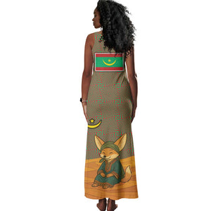Mauritania Tank Maxi Dress - Cute Fennec Fox and Arabic Calligraphy Desert Design