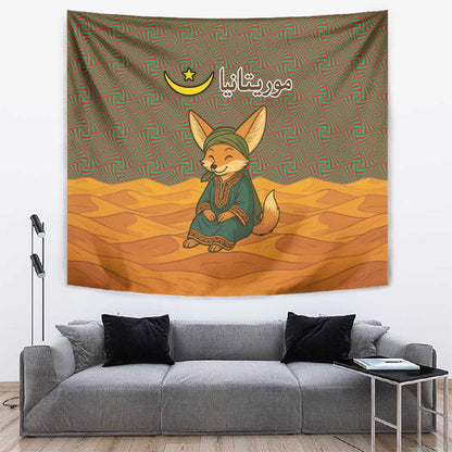Mauritania Tapestry - Cute Fennec Fox and Arabic Calligraphy Desert Design