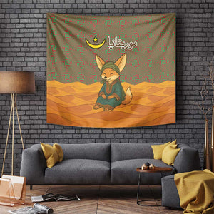 Mauritania Tapestry - Cute Fennec Fox and Arabic Calligraphy Desert Design