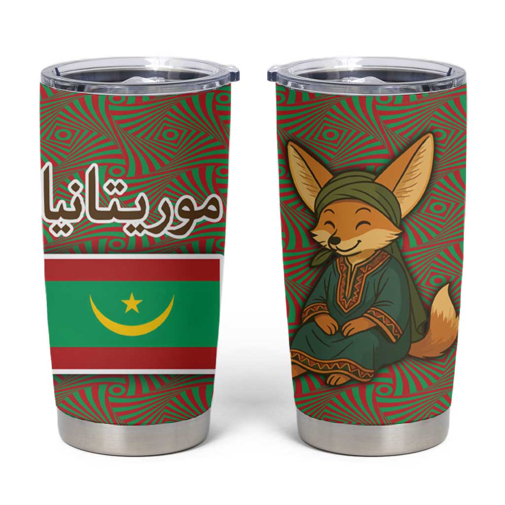 Mauritania Tumbler Cup - Cute Fennec Fox and Arabic Calligraphy Desert Design