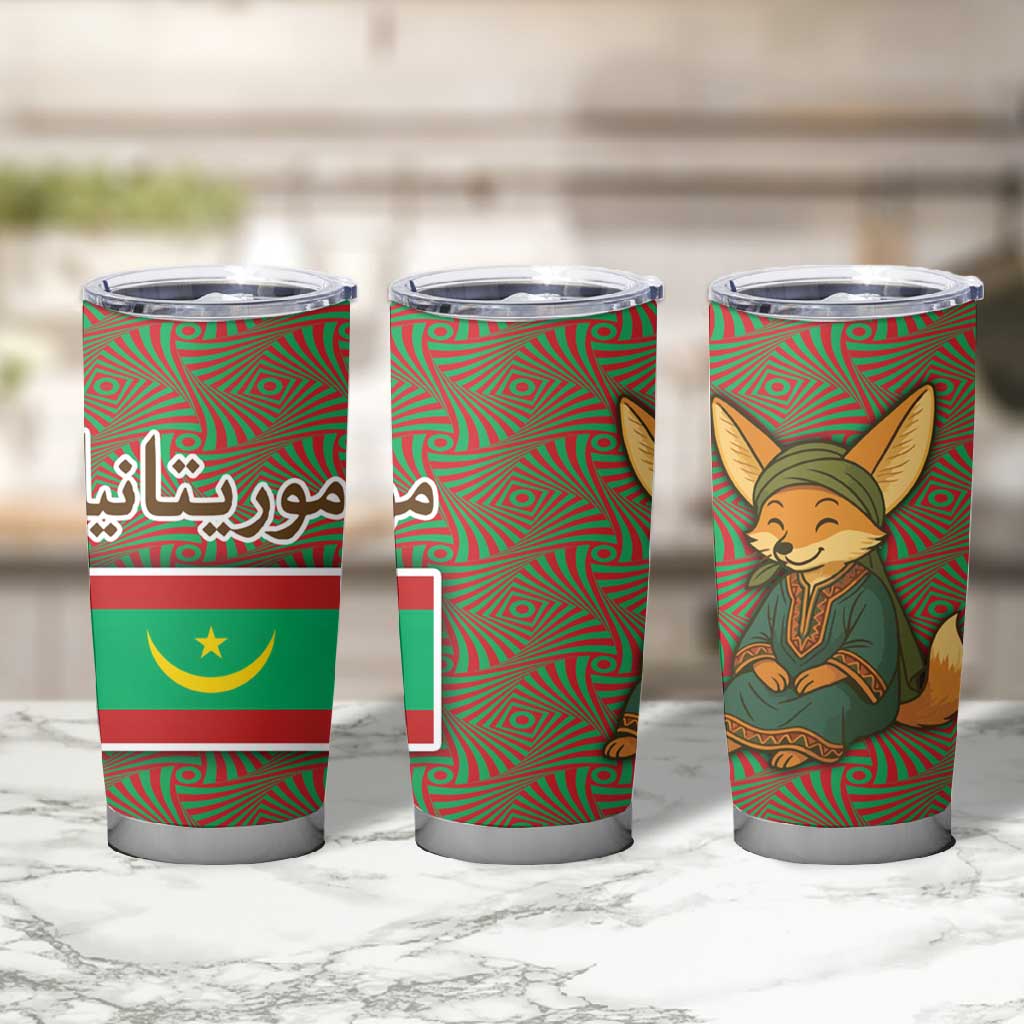 Mauritania Tumbler Cup - Cute Fennec Fox and Arabic Calligraphy Desert Design