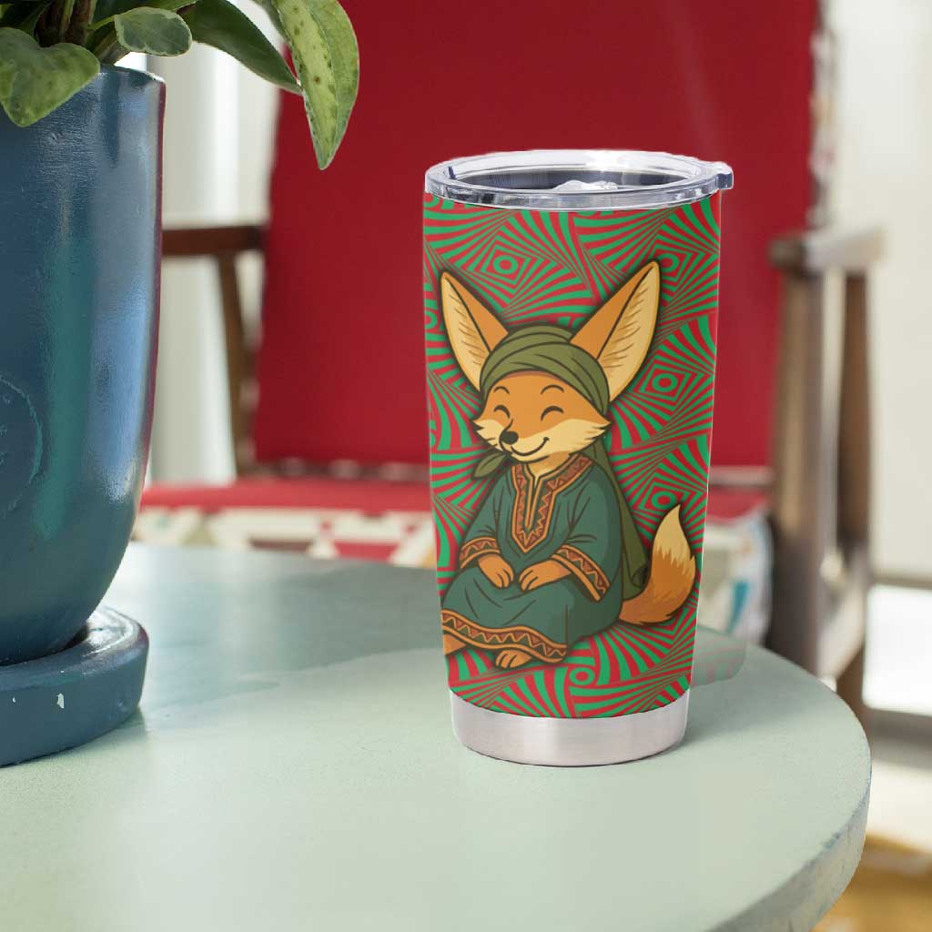 Mauritania Tumbler Cup - Cute Fennec Fox and Arabic Calligraphy Desert Design
