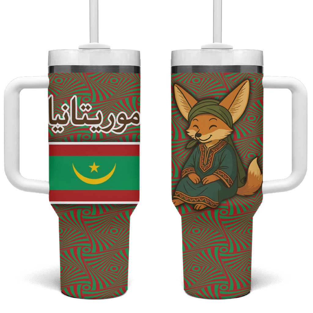 Mauritania Tumbler With Handle - Cute Fennec Fox and Arabic Calligraphy Desert Design