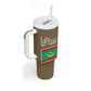 Mauritania Tumbler With Handle - Cute Fennec Fox and Arabic Calligraphy Desert Design