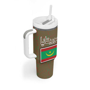 Mauritania Tumbler With Handle - Cute Fennec Fox and Arabic Calligraphy Desert Design
