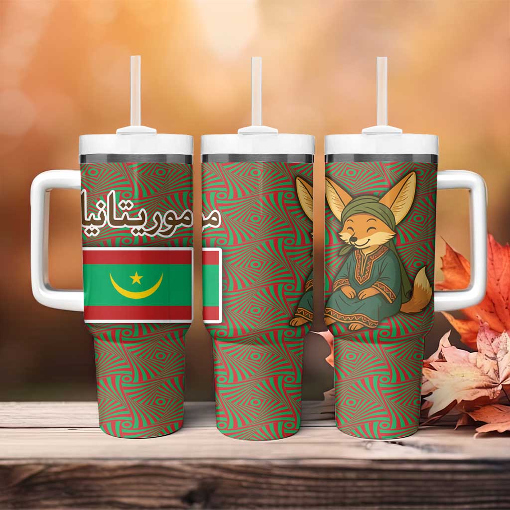 Mauritania Tumbler With Handle - Cute Fennec Fox and Arabic Calligraphy Desert Design