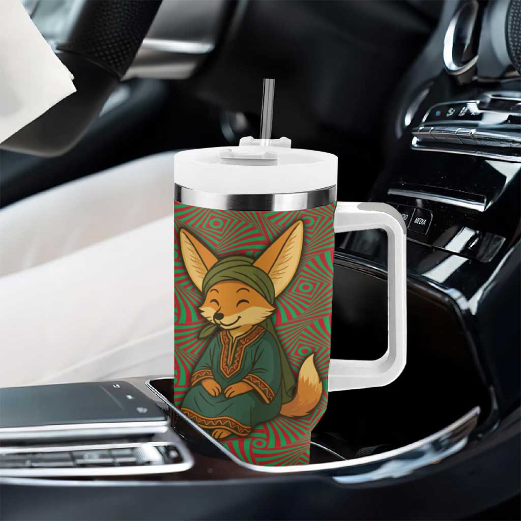 Mauritania Tumbler With Handle - Cute Fennec Fox and Arabic Calligraphy Desert Design