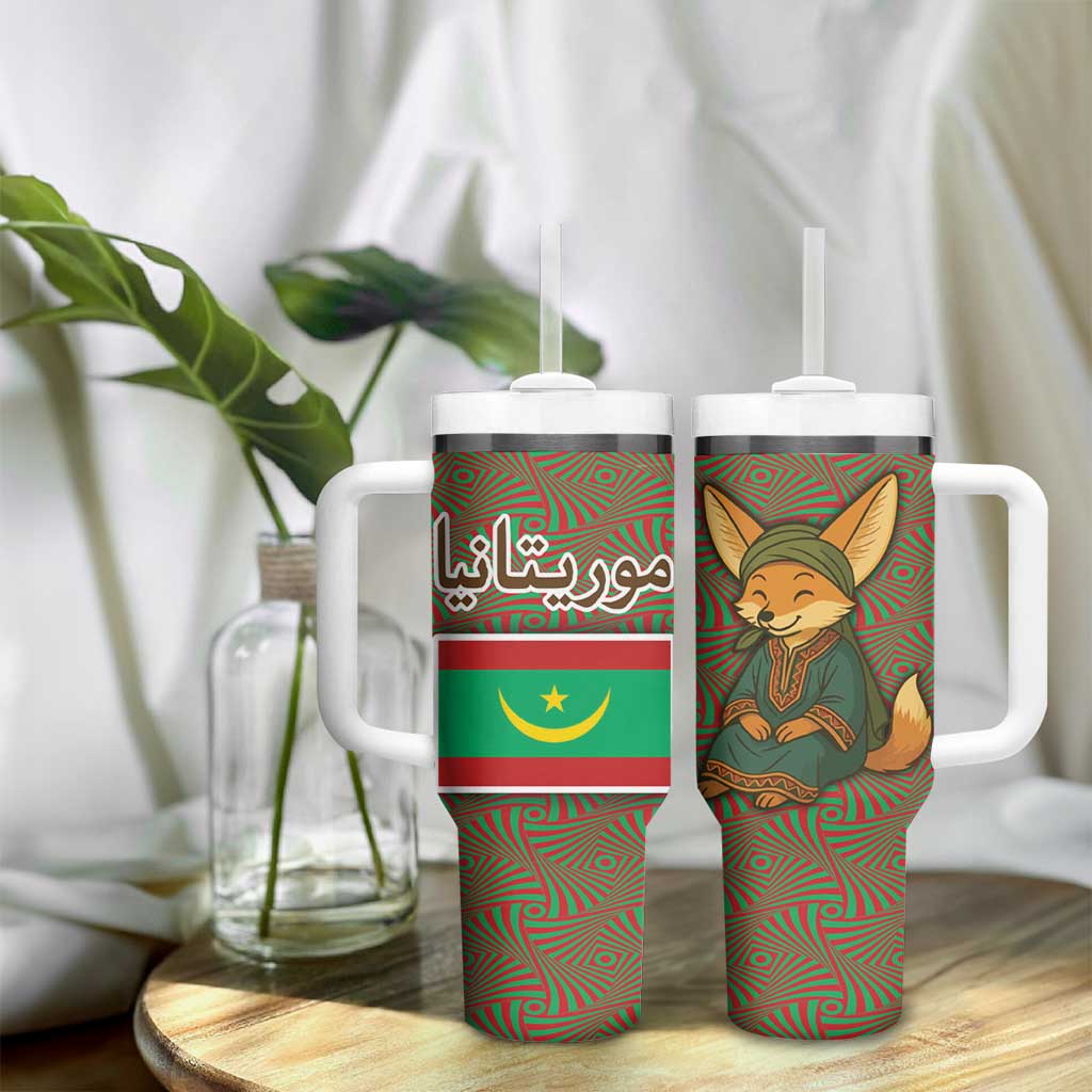 Mauritania Tumbler With Handle - Cute Fennec Fox and Arabic Calligraphy Desert Design