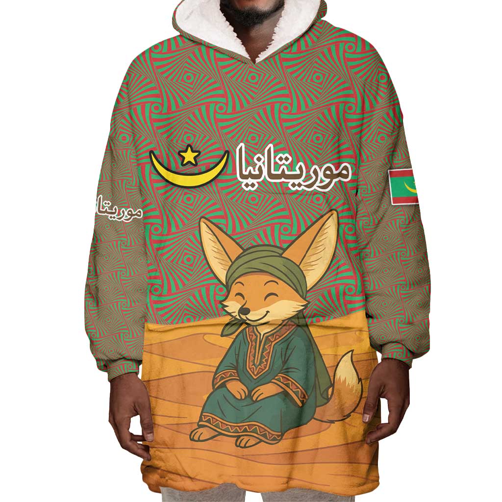 Mauritania Wearable Blanket Hoodie - Cute Fennec Fox and Arabic Calligraphy Desert Design