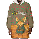 Mauritania Wearable Blanket Hoodie - Cute Fennec Fox and Arabic Calligraphy Desert Design