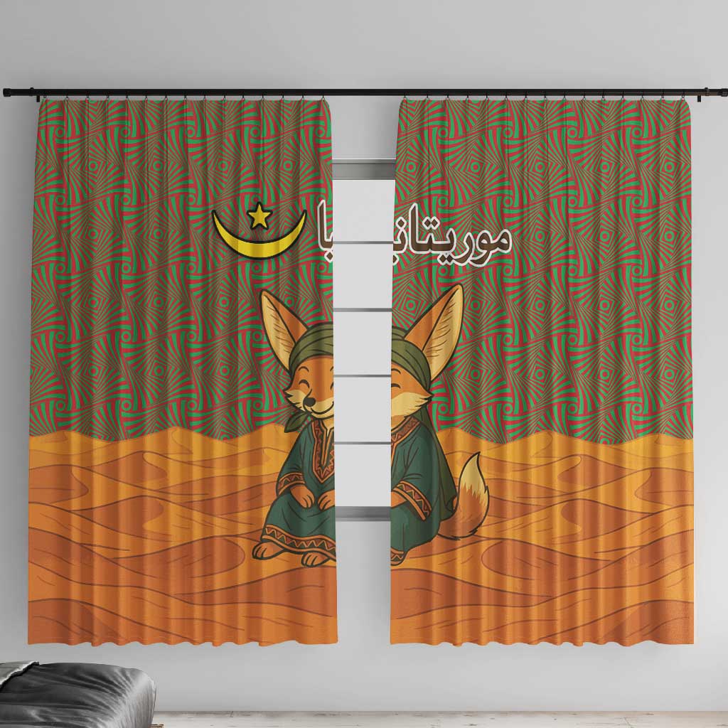 Mauritania Window Curtain - Cute Fennec Fox and Arabic Calligraphy Desert Design