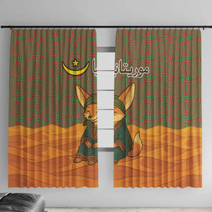 Mauritania Window Curtain - Cute Fennec Fox and Arabic Calligraphy Desert Design