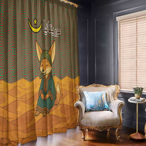 Mauritania Window Curtain - Cute Fennec Fox and Arabic Calligraphy Desert Design