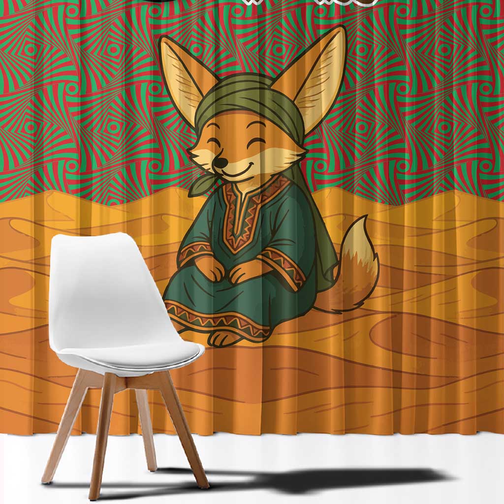 Mauritania Window Curtain - Cute Fennec Fox and Arabic Calligraphy Desert Design
