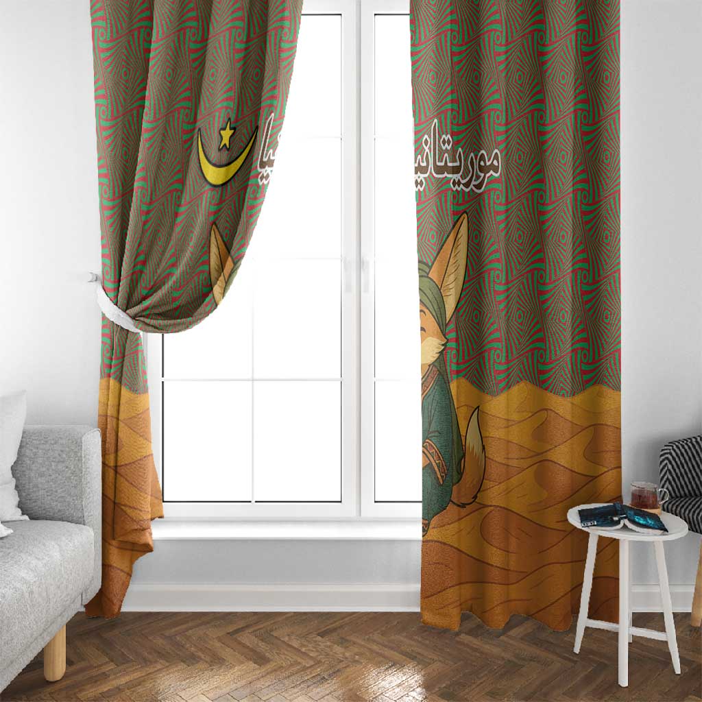 Mauritania Window Curtain - Cute Fennec Fox and Arabic Calligraphy Desert Design