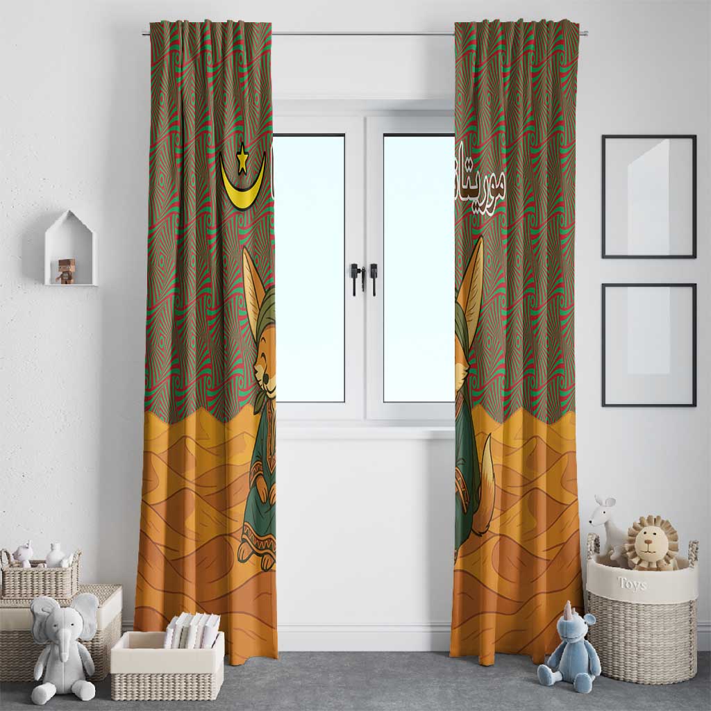 Mauritania Window Curtain - Cute Fennec Fox and Arabic Calligraphy Desert Design