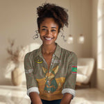 Mauritania Women Casual Shirt - Cute Fennec Fox and Arabic Calligraphy Desert Design