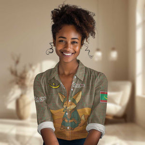 Mauritania Women Casual Shirt - Cute Fennec Fox and Arabic Calligraphy Desert Design