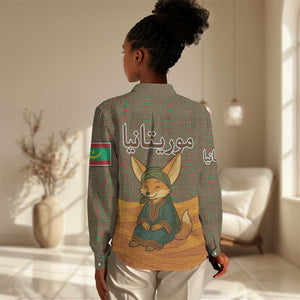 Mauritania Women Casual Shirt - Cute Fennec Fox and Arabic Calligraphy Desert Design