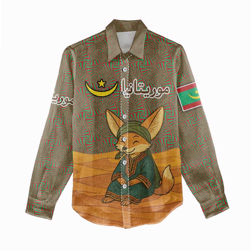 Mauritania Women Casual Shirt - Cute Fennec Fox and Arabic Calligraphy Desert Design