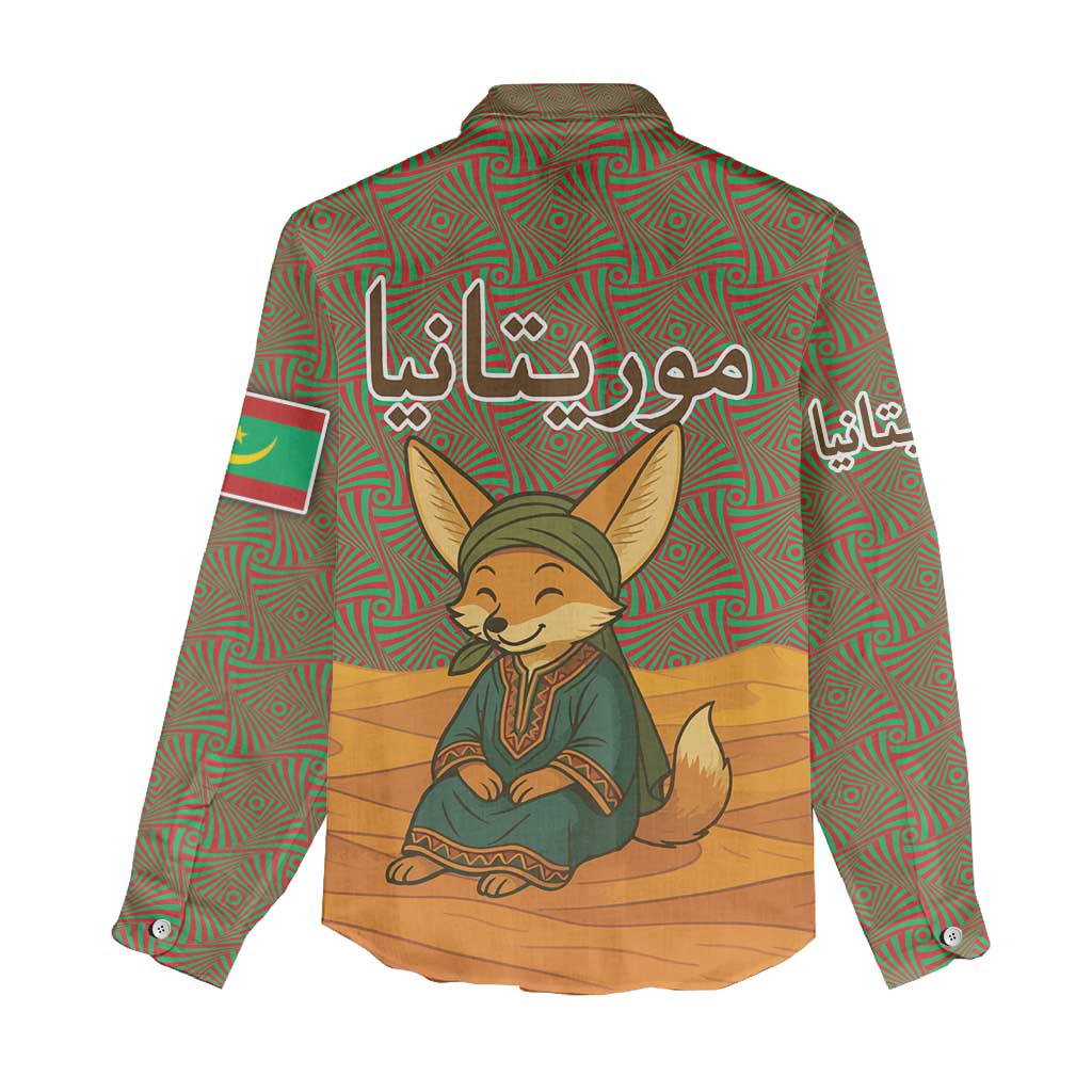 Mauritania Women Casual Shirt - Cute Fennec Fox and Arabic Calligraphy Desert Design