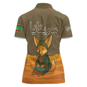 Mauritania Women Polo Shirt - Cute Fennec Fox and Arabic Calligraphy Desert Design