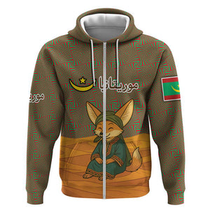 Mauritania Zip Hoodie - Cute Fennec Fox and Arabic Calligraphy Desert Design