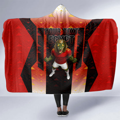 Personalized Egypt Soccer Sobek Crocodile Mascot Hooded Blanket Pharaoh Mascot Egyptian Hieroglyphic