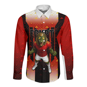 Personalized Egypt Soccer Sobek Crocodile Mascot Long Sleeve Button Shirt Pharaoh Mascot Egyptian Hieroglyphic