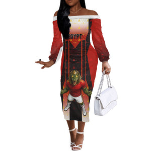 Personalized Egypt Soccer Sobek Crocodile Mascot Off The Shoulder Long Sleeve Dress Pharaoh Mascot Egyptian Hieroglyphic