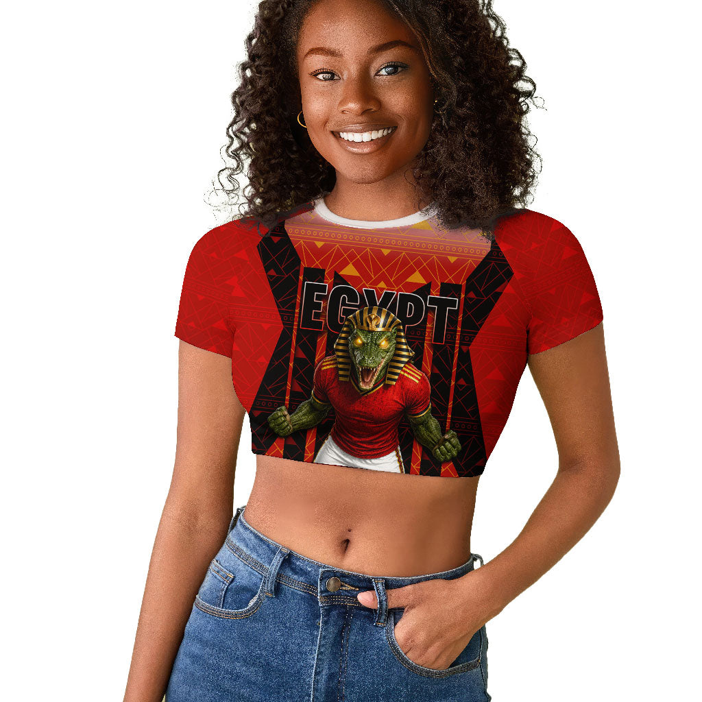 Personalized Egypt Soccer Sobek Crocodile Mascot Raglan Cropped T shirt Pharaoh Mascot Egyptian Hieroglyphic