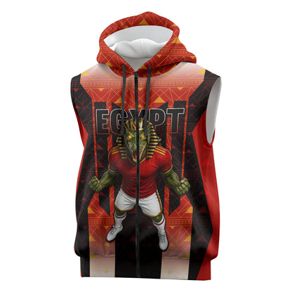 Personalized Egypt Soccer Sobek Crocodile Mascot Sleeveless Zip Hoodie Pharaoh Mascot Egyptian Hieroglyphic